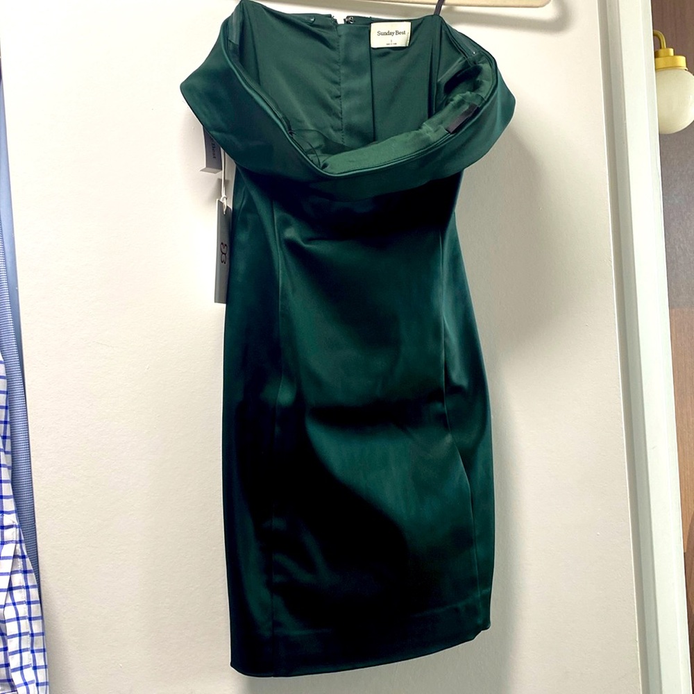 Strapless satin midi dress
